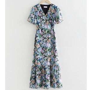 & Other Stories Floral Flutter Sleeve Wrap Midi Dress in Size 38 US 7